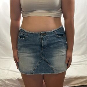 y2k denim jean micro mini skirt abercrombie & fitch‎ size 6 cotton distressed